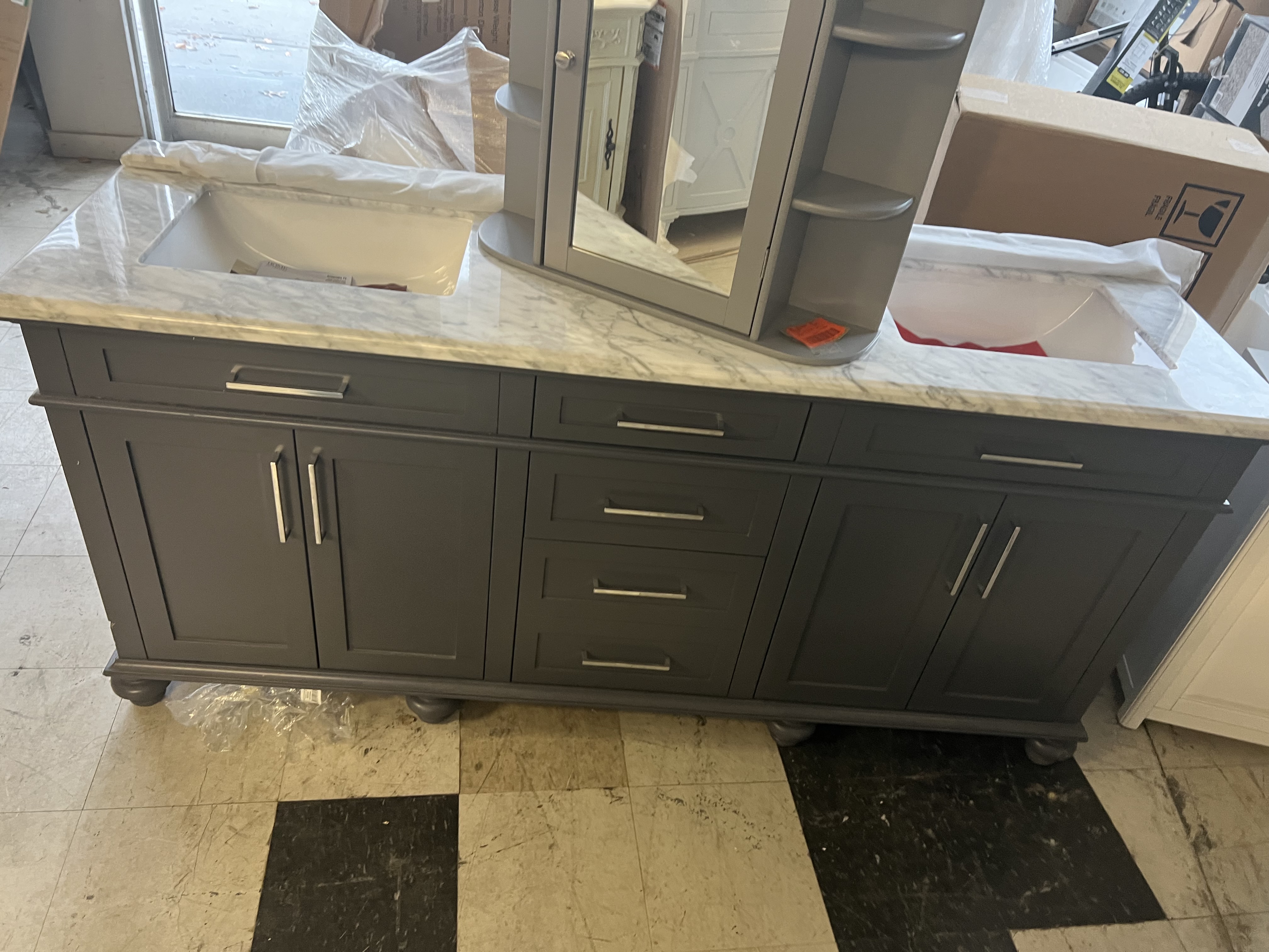 sonma 72" in wx22 in Dx34 in H bath Vanity in pebble Gray with white Carrara marble top