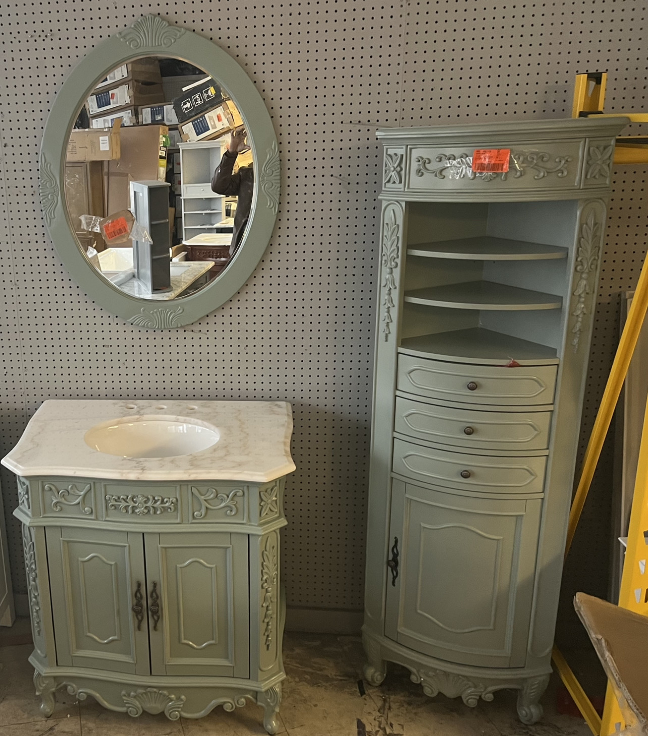 vanity 33" w/ top and mirror and cabinet gray kit 3 set